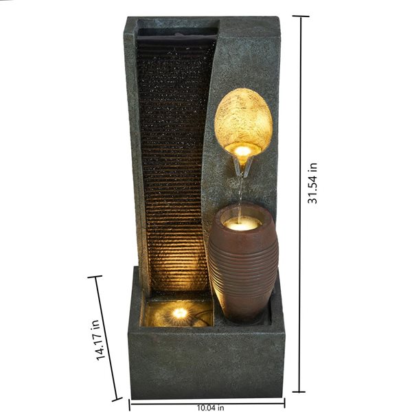 Hi-Line Gift Rainfall Vase Fountain with 3 Warm White LEDS 32-in