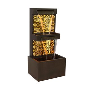 Hi-Line Gift Zinc Metal Double-Deck Waterfall Fountain with LED Zinc Metal 42-in