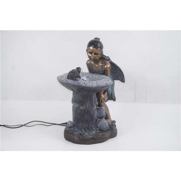 Fontaine d'eau extérieur Hi-Line Gift avec petite fille et DEL blanche, bleu et cuivre 26,6 po