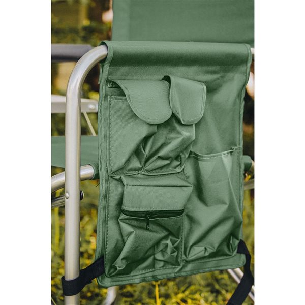 Fauteuils de metteur en scène F. Corriveau International polyester vert avec plateau et pochette, ensemble de 2