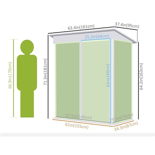 Abri de rangement extérieur 5 x 3 pi pour outil avec serrure Outsunny, vert