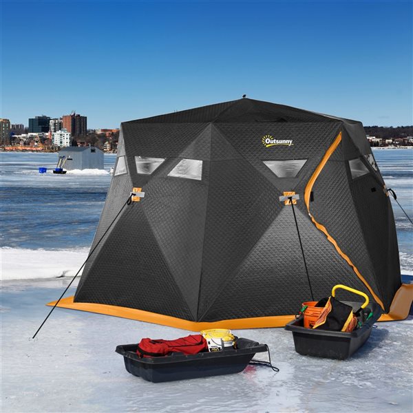 Outsunny 4 Person Ice Fishing Shelter, Waterproof Oxford Fabric ...
