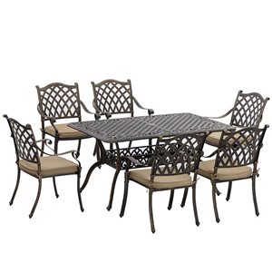 Ensemble de salle à manger extérieur Outsunny aluminium bronze avec coussins kaki inclus, 7 pièces