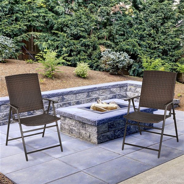 Outsunny Metal Frame Foldable Outdoor Wicker Chairs - 2-Piece