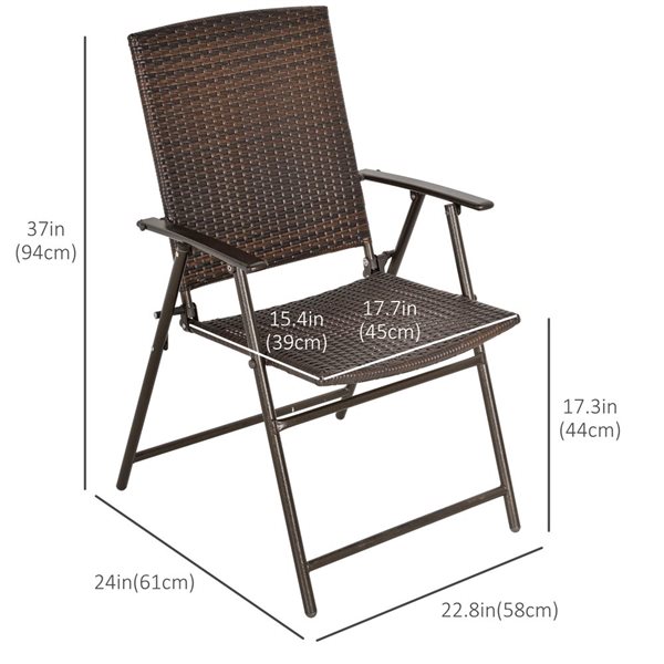 Outsunny Metal Frame Foldable Outdoor Wicker Chairs - 2-Piece