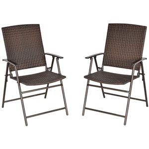 Outsunny Metal Frame Foldable Outdoor Wicker Chairs - 2-Piece