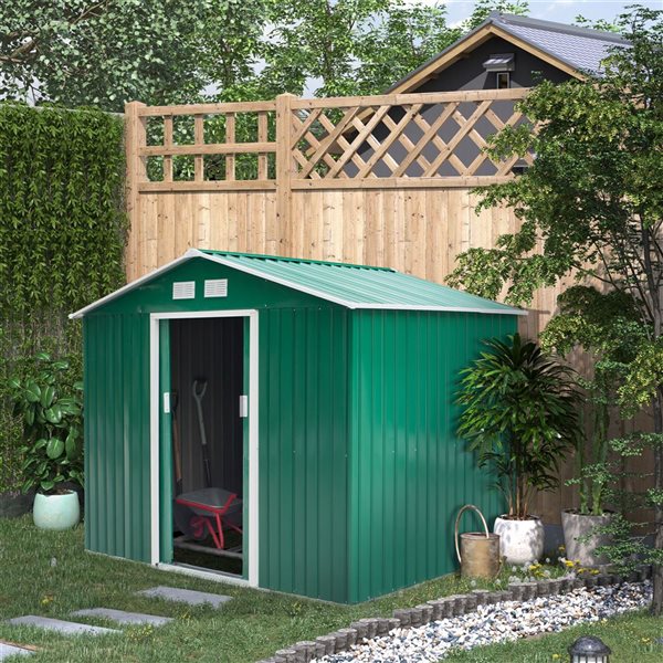 Outsunny 9 x 6-ft Green Vinyl-Coated Steel Storage Shed