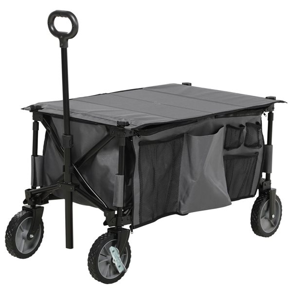 Outsunny Folding Garden Wagon Collapsible Wagon Cart With Wheels, Grey Gray