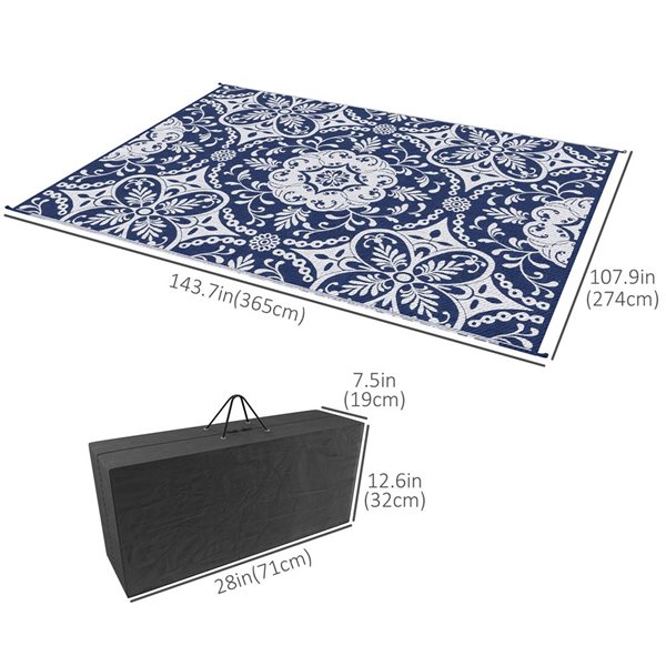 Outsunny 9 x 12-ft Blue and White Rectangular Outdoor Rug with Carry Bag