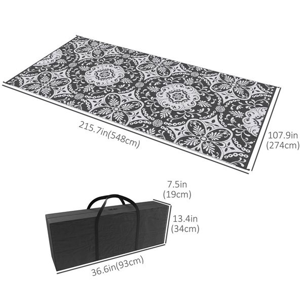 Outsunny 9 x 18-ft Grey and White Rectangular Outdoor Rug with Carry Bag