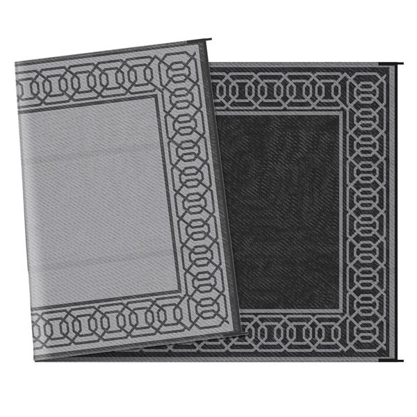 Outsunny 9 x 18-ft Black and Grey Rectangular Outdoor Rug with Carry ...