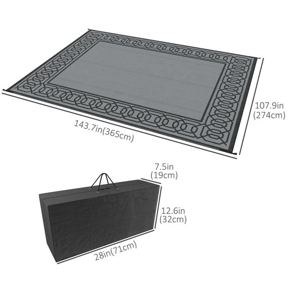 Outsunny 9 x 12-ft Black and Grey Rectangular Outdoor Rug with Carry Bag