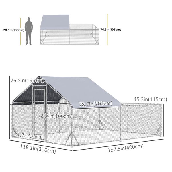 Grand poulailler en métal PawHut avec toit résistant au rayons UV