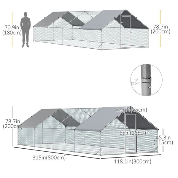 PawHut Galvanized Large Chicken Coop with Walk-in Enclosure Poultry