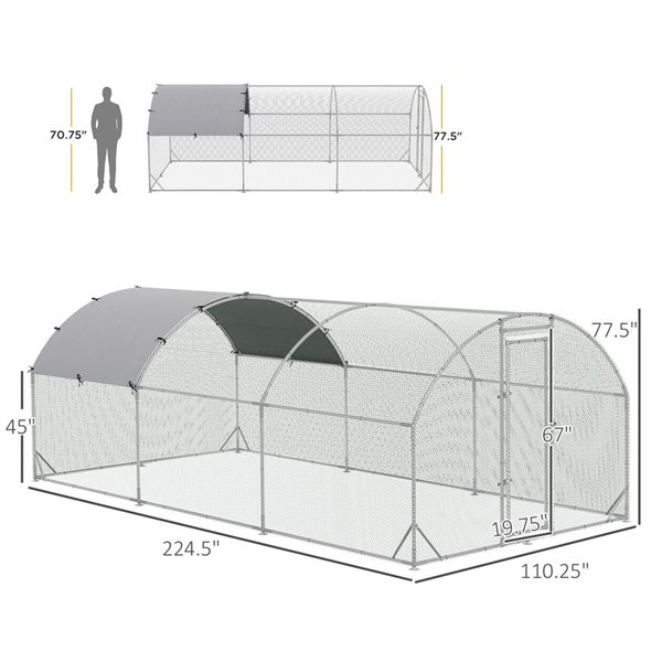 PawHut Galvanized Steel Chicken Coop with Walk-in Enclosure Poultry