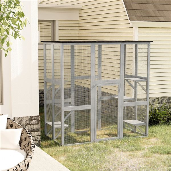 PawHut 70.9-in Large Wooden Outdoor Catio Enclosure