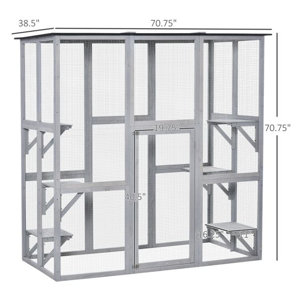 PawHut 70.9-in Large Wooden Outdoor Catio Enclosure