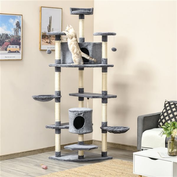 PawHut 79-in Grey Multi-Level Cat Tree