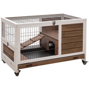 PawHut Brown Wooden Indoor Elevated Rabbit Hutch