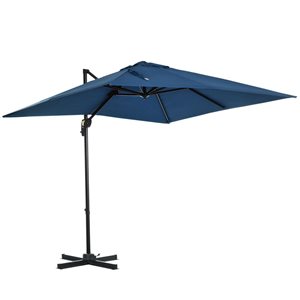Parasol excentré bleu 8 pi d'Outsunny avec mécanisme à manivelle et base incluse