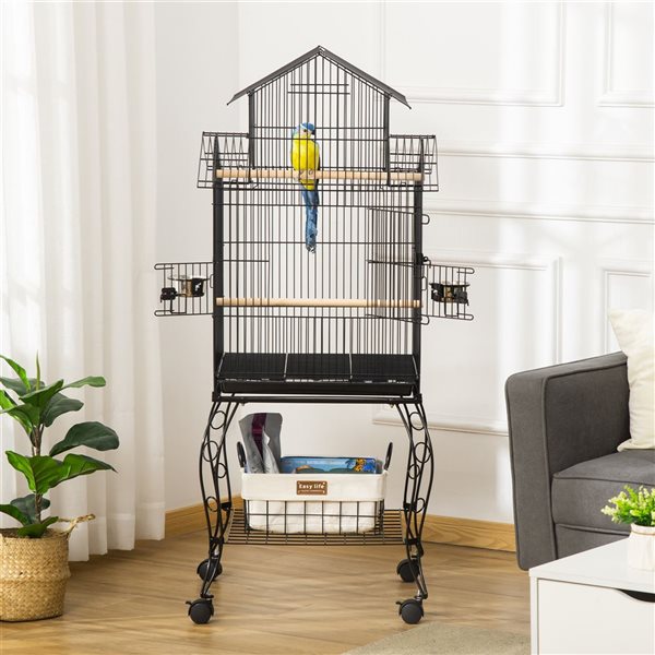 Grande cage pour oiseaux en acier 53,9 po PawHut avec support roulant