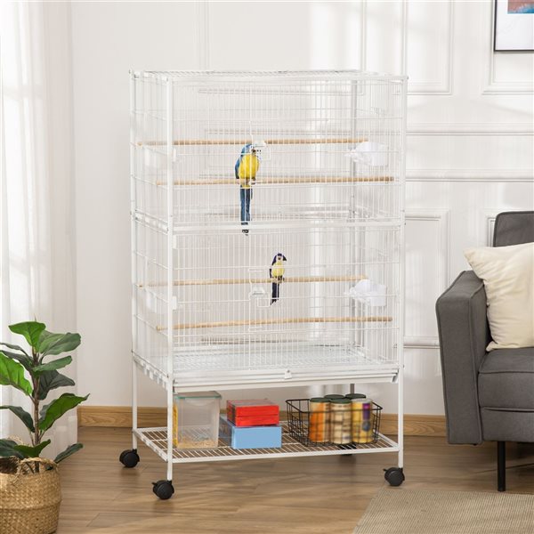 Grande cage pour oiseaux en acier 52 po PawHut avec support roulant