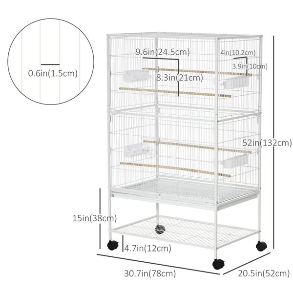 Grande cage pour oiseaux en acier 52 po PawHut avec support roulant