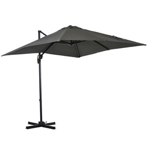 Parasol excentré gris 8 pi d'Outsunny avec mécanisme à manivelle et base incluse
