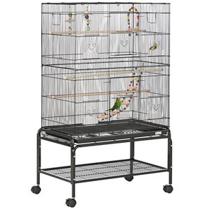 PawHut Bird Cage with Rolling Stand and Toys for Small Birds