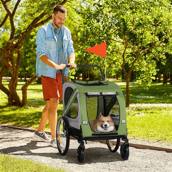 PawHut 2-in-1 Green Pet Stroller Cart