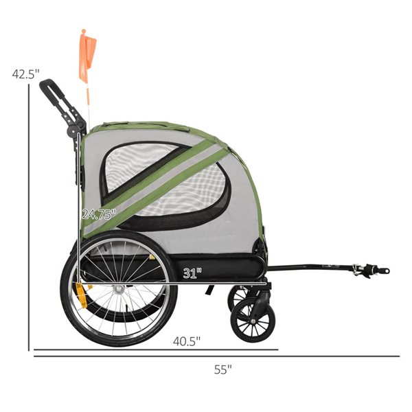 PawHut 2-in-1 Green Pet Stroller Cart