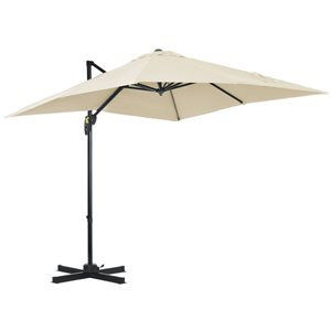 Parasol excentré blanc crème 8 pi d'Outsunny avec mécanisme à manivelle et base incluse