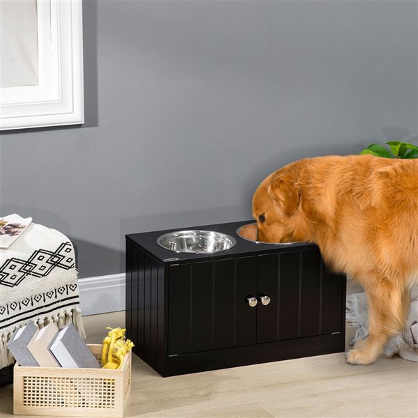 PawHut Black Dog Feeder with 2 Stainless Steel Bowl