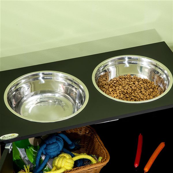 PawHut Black Dog Feeder with 2 Stainless Steel Bowl