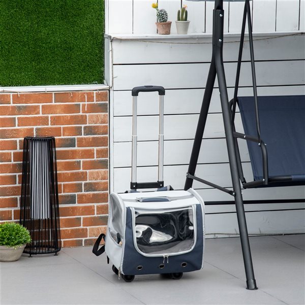 PawHut 3-in-1 Foldable Pet Carrier with Telescoping Handle