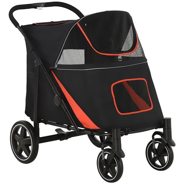 PawHut Black and Red Pet Stroller with Universal Front Wheels