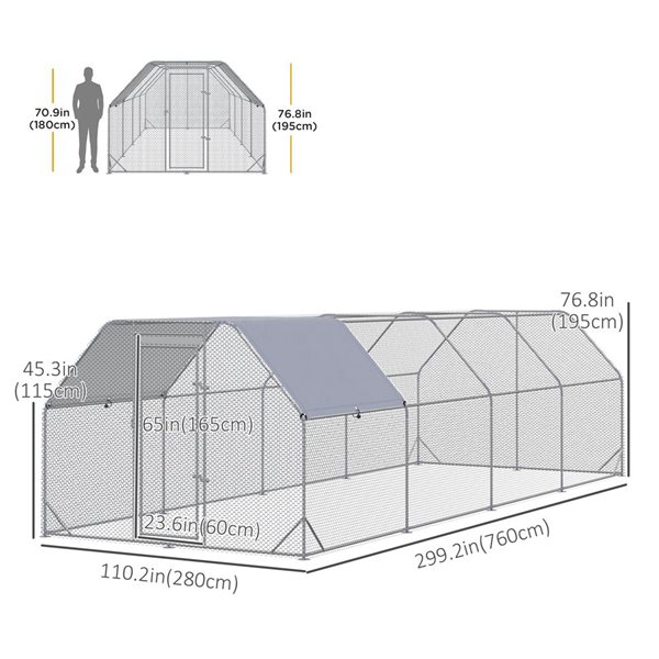 PawHut Outdoor Walk-in Metal Chicken Coop for 20-25 Chickens 9.18 x 24.9 x 6.4-ft H