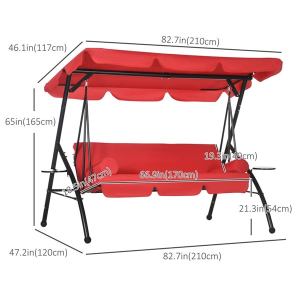 Outsunny Red Steel Outdoor 3-person Swing Bench