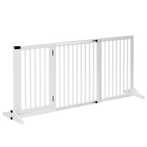 Pawhut Freestanding Expandable Medium White Wood Pet Gate