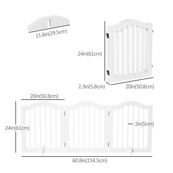 Pawhut Freestanding Expandable Small White Wood Pet Gate