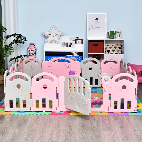Qaba 63.6 x 25.2-in Children Plastic Safety Gate Playpen, Pink