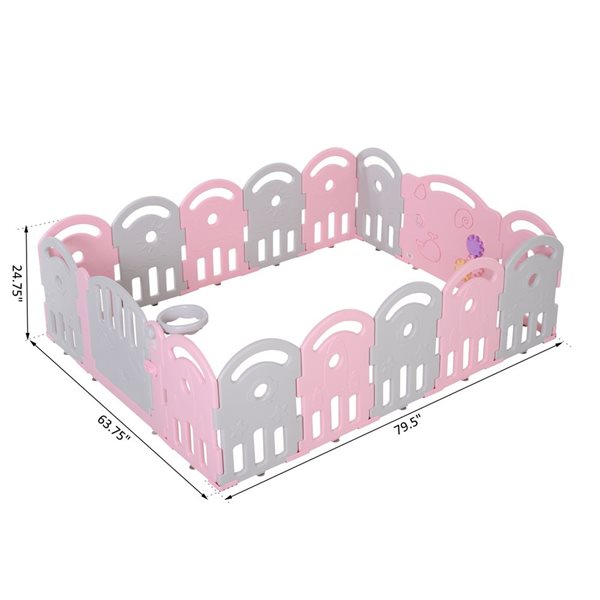Qaba 63.6 x 25.2-in Children Plastic Safety Gate Playpen, Pink