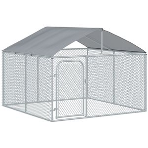 PawHut Mesh Sidewalls Outdoor Dog Kennel with Roof 7.5 x 7.5 x 5.7-ft H