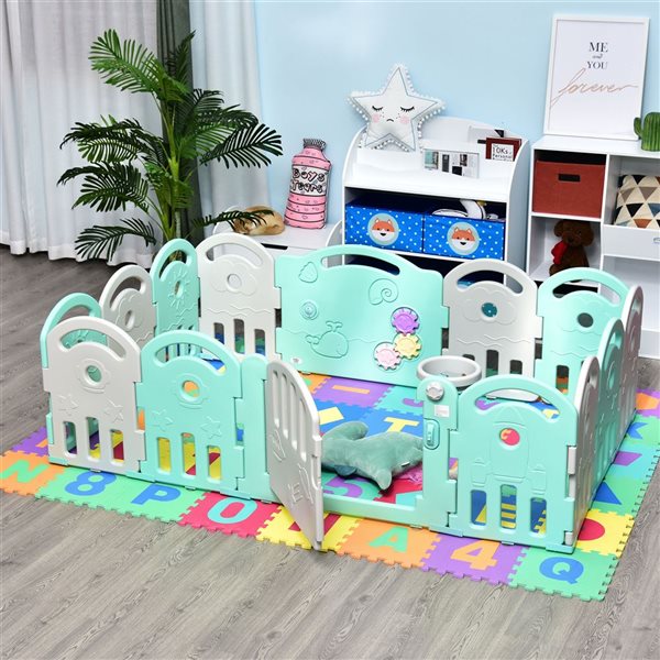 Qaba 63.6 x 61.5-in Children Plastic Safety Gate Playpen, Green