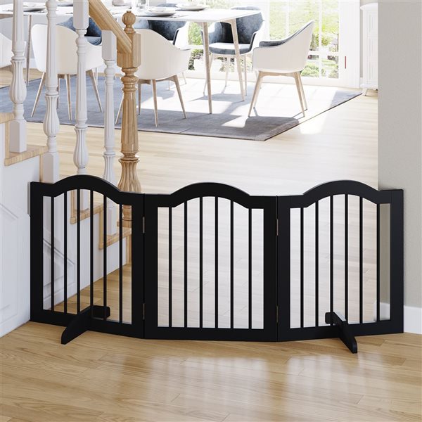 Pawhut Freestanding Expandable Small Black Wood Pet Gate