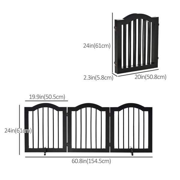 Pawhut Freestanding Expandable Small Black Wood Pet Gate