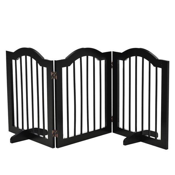 Pawhut Freestanding Expandable Small Black Wood Pet Gate