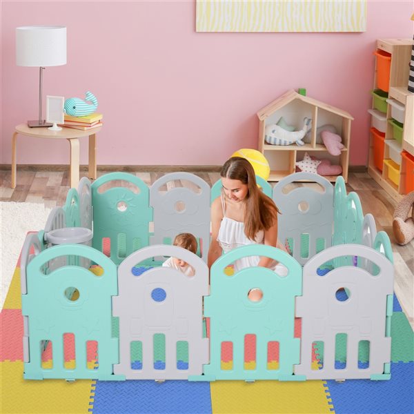 Qaba 63.6 x 25.2-in Children Plastic Safety Gate Playpen, Green