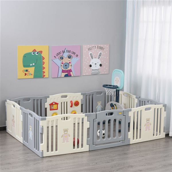 Qaba 61.5-in X 63-in 10-Panel Children Safety Gate Playpen with Kids Activity Center Fence
