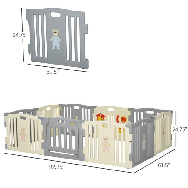 Qaba 61.5-in X 63-in 10-Panel Children Safety Gate Playpen with Kids Activity Center Fence